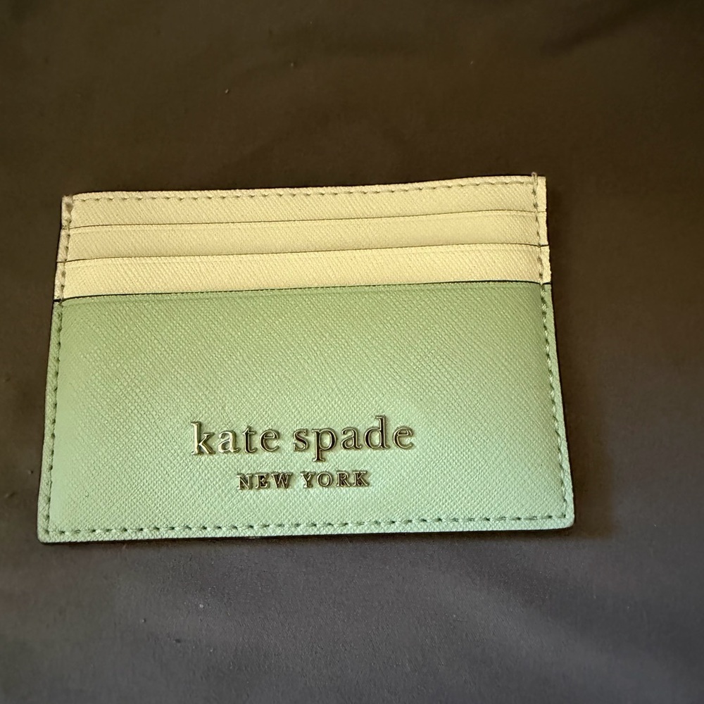 kate spade Two-Tone Mint and Cream Leather Card Holder